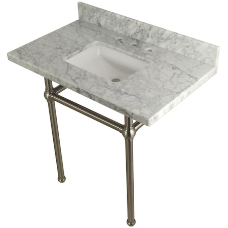 Kingston Brass 36X22 Marble Vanity Top W/ Brass Feet Combo, Marble/ Nickel KVPB36MBSQ8